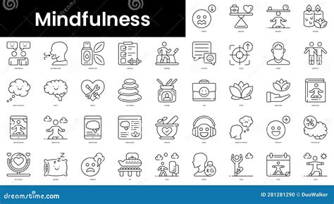 Set Of Outline Mindfulness Icons Minimalist Thin Linear Web Icon Set