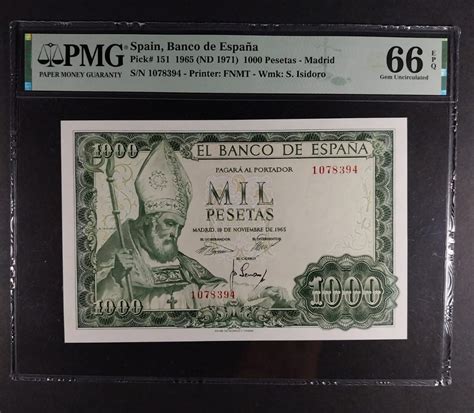 1000 PESETAS 1965 SPAIN BANCO DE ESPA PMG 66 EPQ MA Shops