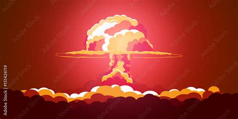 Nuclear Explosion. Cartoon Retro poster. Mushroom cloud. Vector ...