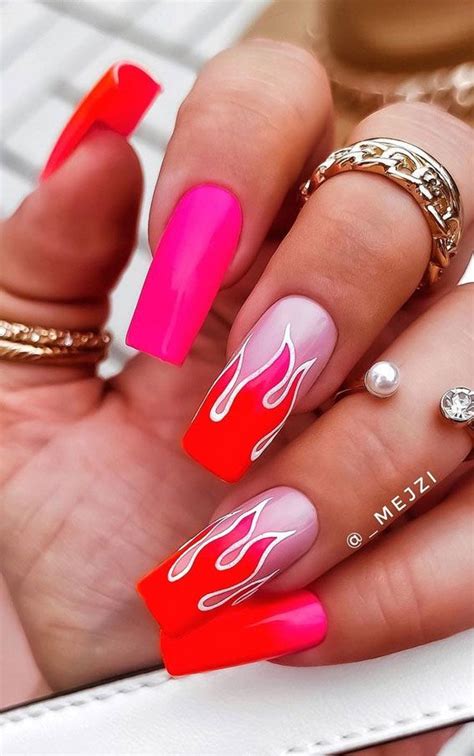 Red Hot Flame Nails Mix And Match Summer Nails Bright Color Nails Vibrant Nails Funky Nail