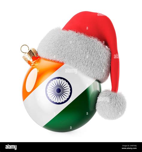 Christmas Ball With Indian Flag And Santa Claus Hat Christmas And New