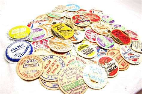 Random Milk Bottle Caps Cardboard Paper Lids Vintage Etsy