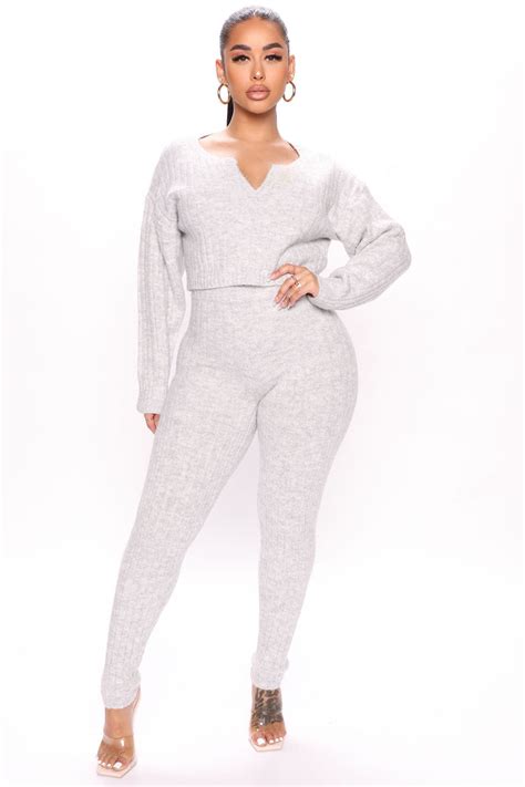 Oh So Cozy Pant Set Heather Grey Fashion Nova Matching Sets