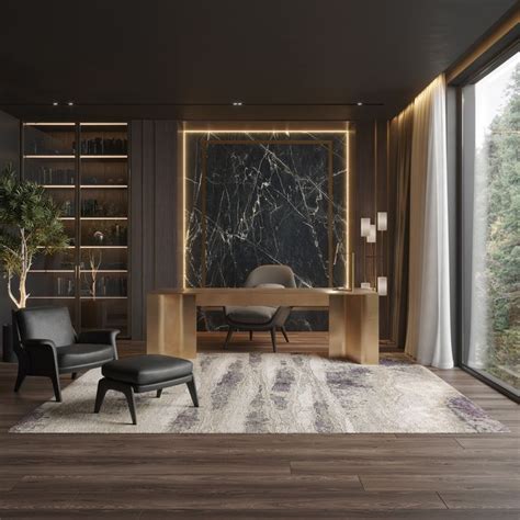 An Elegant Office With Marble Walls And Flooring