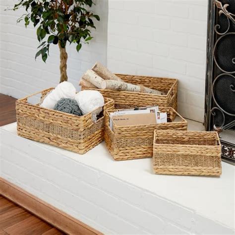 Litton Lane Seagrass Handmade Storage Basket With Handles Set Of 4 48969 The Home Depot