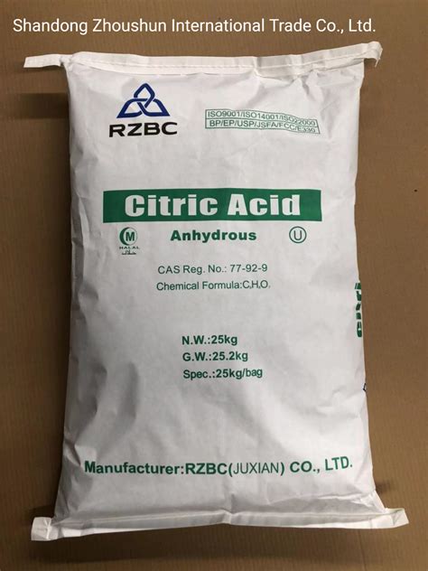 Citric Acid Citric Acid Factory Wholesale 25kg Bag China Brand Citric