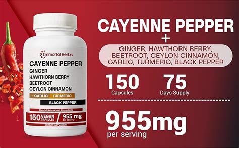 Immortal Herbs Cayenne Pepper Capsules Wgarlic Ginger