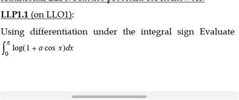 Llp On Llo Using Differentiation Under The Integral Sign Evaluate