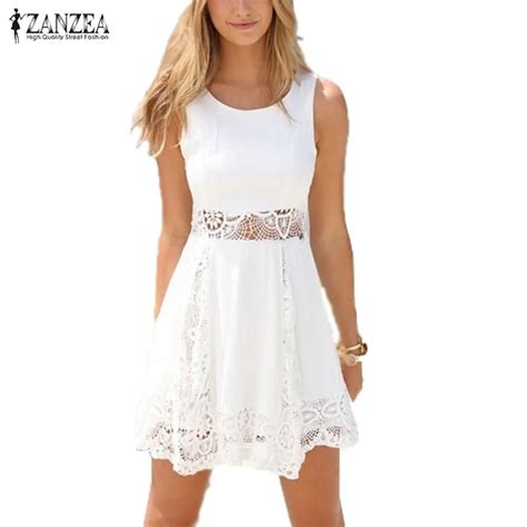 Zanzea 2018 Summer Style White Dress Women Casual Solid Lace Strapless