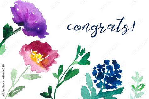 Congrats card printable. Watercolor flowers and calligraphy handwriting ...