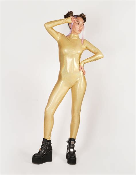 Hologram Iridescent Gold Catsuit Spandex Jumpsuit Unitard Etsy