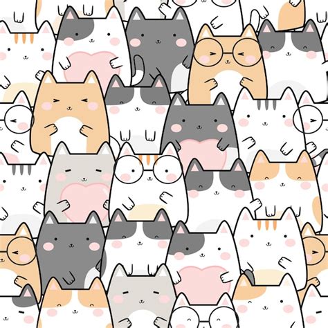 Premium Vector Seamless Pattern Kawaii Cute Cats Cartoon Animals