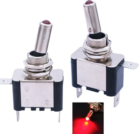 Mxuteuk 2pcs 12V 20A Red LED Light Heavy Duty Rocker Toggle Switch SPST