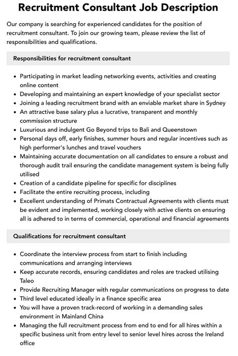 Recruitment Consultant Job Description Velvet Jobs