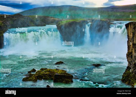 Iceland Godafoss Waterfalls Water Falls In North Central Iceland On