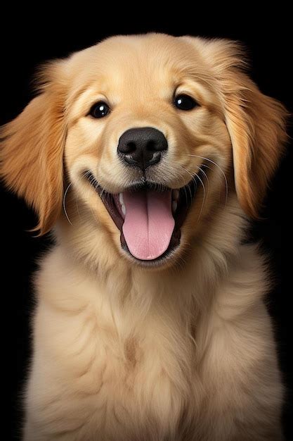 Un perro que está sonriendo y tiene una lengua rosa Foto Premium