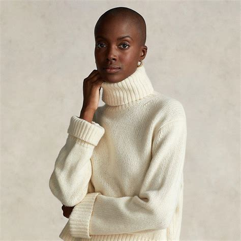 Polo Ralph Lauren Wool Cashmere Roll Neck Jumper In Natural Lyst