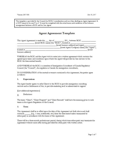 Free Agency Agreement Templates Ms Word Template Lab Regarding