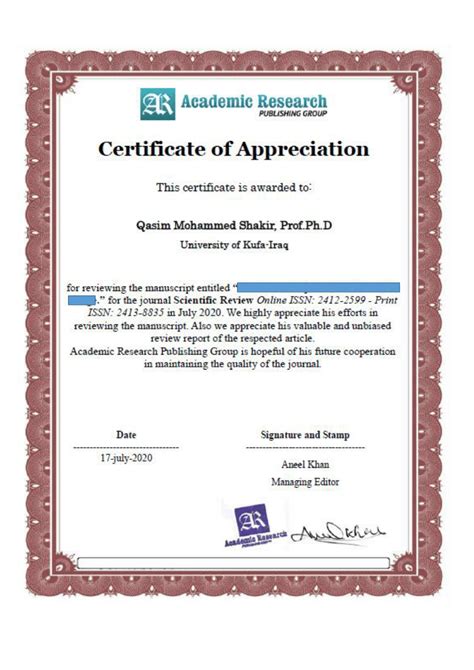 Pdf Certificate Of Appreciationscientific Review