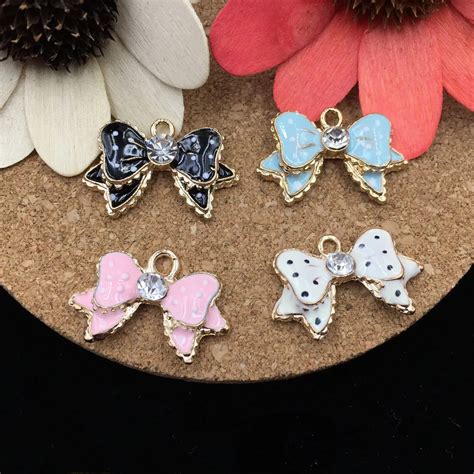 5pcs Fashion Jewelry Charms 1625mm Polka Dots Enamel Ribbon Knot Bow