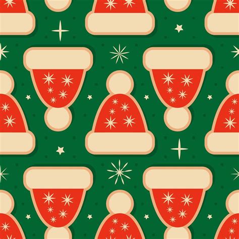 Retro Vintage Christmas Pattern With Santa Hats Vector Illustration