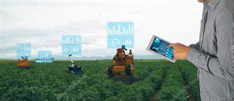 iot inteligente industria agrícola 4 0 concepto Los agricultores usan