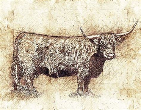 Scottish Highland Cow Highland Cow Print Cow Sketch Art Cattle Breed ...