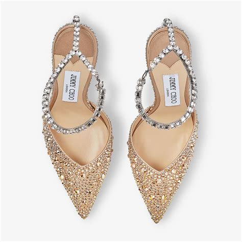 Saeda 100 Gold Satin Pumps With Crystals Jimmy Choo