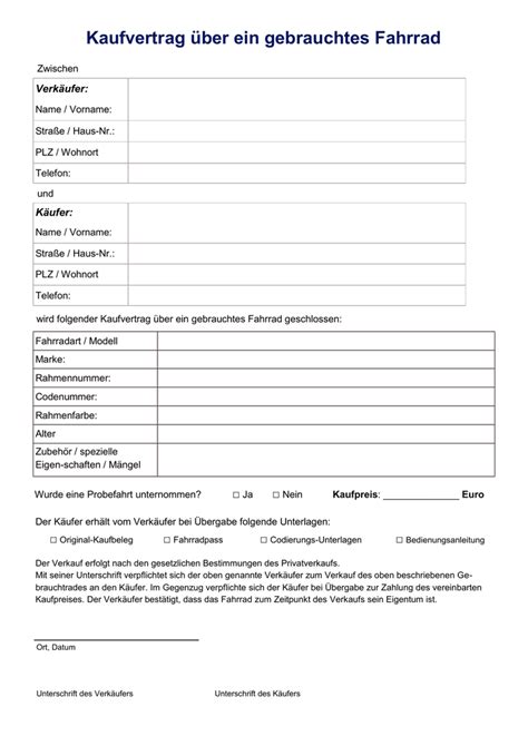 Kaufvertrag Gebrauchtes Fahrrad Pdf