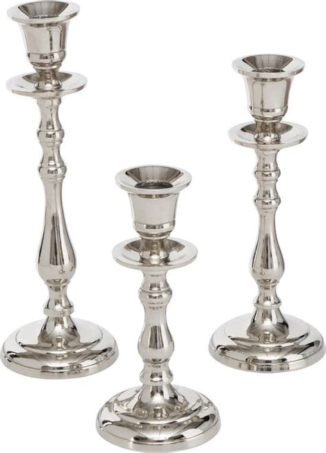 Metalen Design Kaarsenhouder Kandelaars Set Van 3x Stuks Zilver 16 20