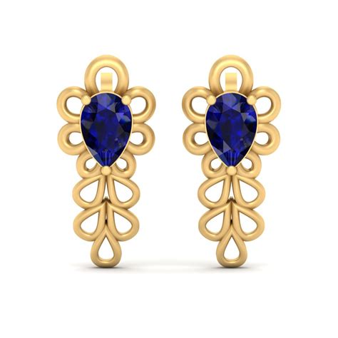 Sapphire Stud Earrings Gold Floral Design Engagement Earrings