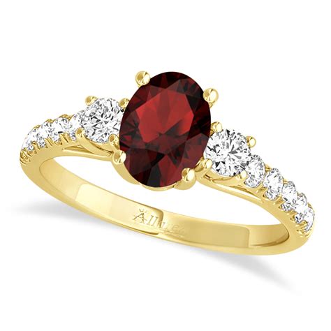 Oval Cut Garnet & Diamond Engagement Ring 18k Yellow Gold (1.40ct ...