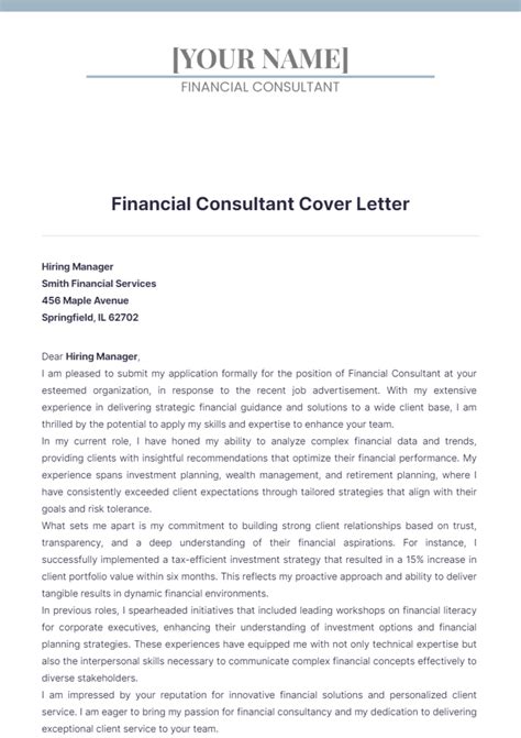 Free Financial Consultant Cover Letter Template Edit Online And Download