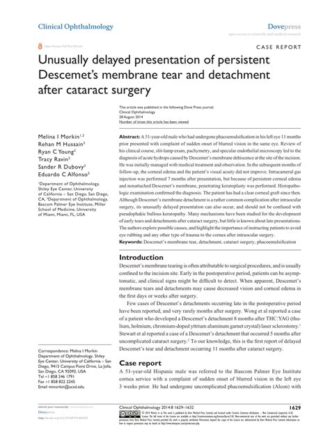 Pdf Unusually Delayed Presentation Of Persistent Descemet’s Membrane Tear And Detachment After