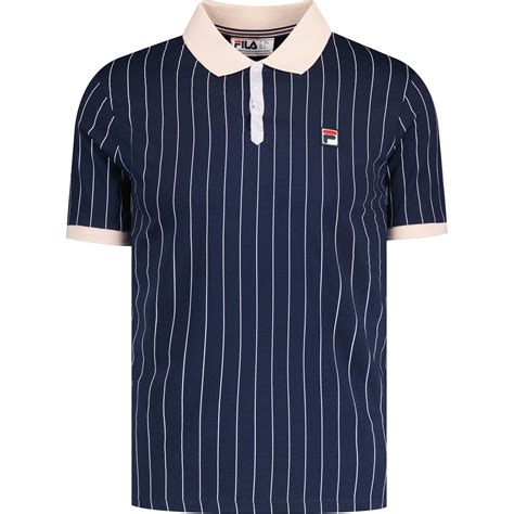 Fila Vintage Bb1 Retro Striped Polo Shirt In Navy Peach Whip