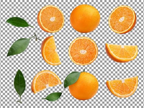 Un Conjunto De Naranjas Con Hojas Verdes Sobre Fondo Transparente