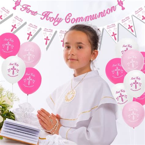 Ayuqi Pink First Holy Communion Decorations Baptism Party Decorations