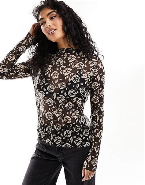 And Other Stories Long Sleeve Mesh Top In Floral Lace Jacquard Asos