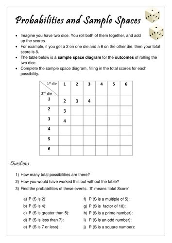 Sample Space Diagrams Worksheet Cazoom Maths Worksheets, 52% OFF