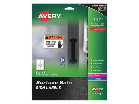 Avery 61514 7278261514 Surface Safe Sign Labels 3 50 X 5 00 Removable Adhesive Water