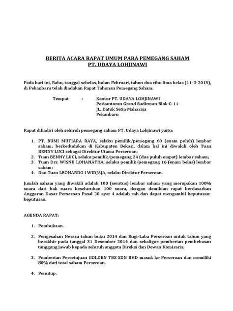 Berita Acara Rapat Umum Para Pemegang Saham Sirkuler Pdf