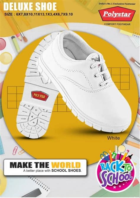 Lace Up Polystar Deluxe White Boys School Shoes Faux Leather At Rs 125