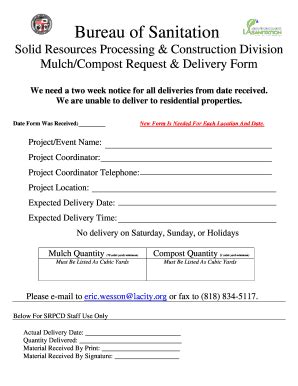 Fillable Online Lacitysan Mulch Delivery Request Form Lacitysan Fax