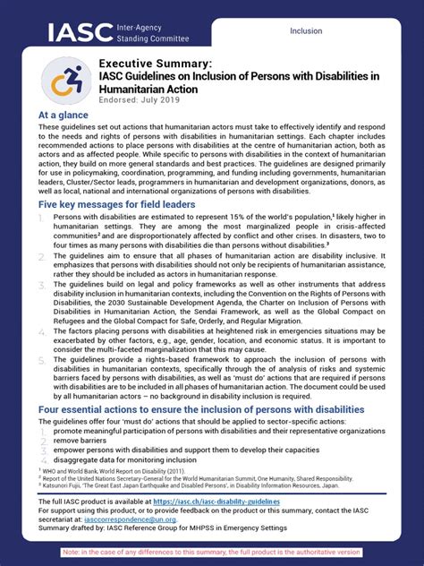 Executive Summary Iasc Guideline On Inclusion Of Persons With