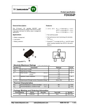 FDN304P Datasheet PDF TY Semiconductor