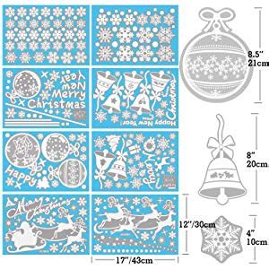 LessMo 398PCS Pegatinas Navideñas para Ventanas Copos de Nieve