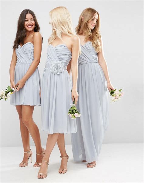 Image 3 Of Asos Wedding Chiffon Bandeau Midi Dress With Detachable