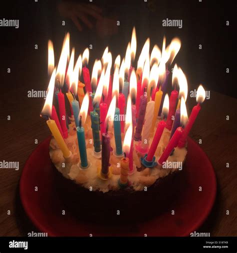 Birthday Cake With Lots Of Candles 2016 Stock Photo Alamy