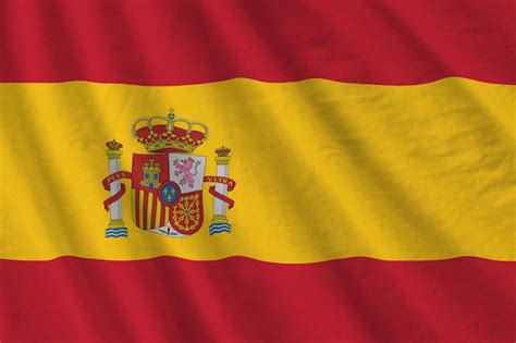 Premium Photo Spain Flag With Big Folds Waving Close Up Under The