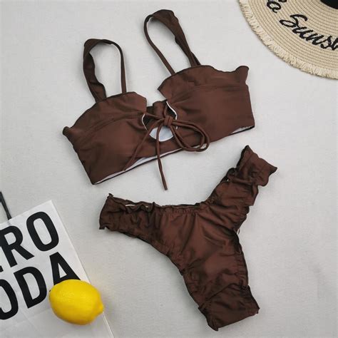 Tejiojio Women S High Breast Contrast Solid Split Bikini Set Two Piece